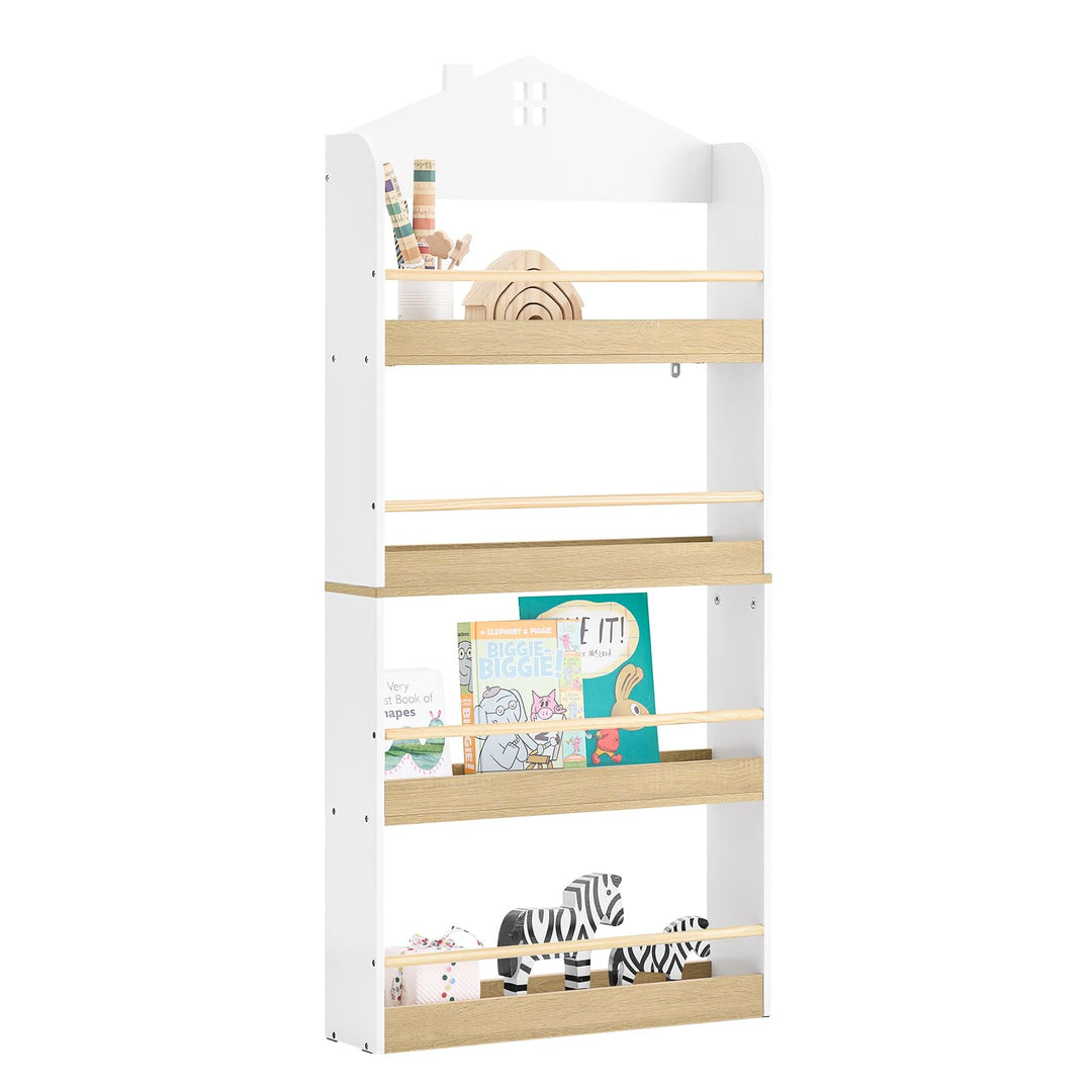 SoBuy Bücherregal Kinder, Kinderregal, Spielzeug Aufbewahrungsregal mit 4 Ablagen für Bücher und Dek