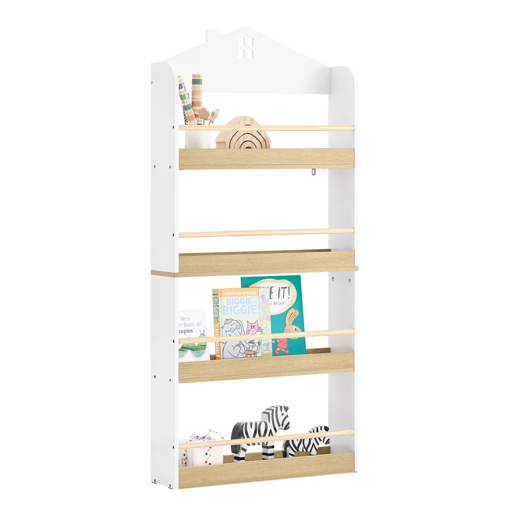 SoBuy Bücherregal Kinder, Kinderregal, Spielzeug Aufbewahrungsregal mit 4 Ablagen für Bücher und Dek