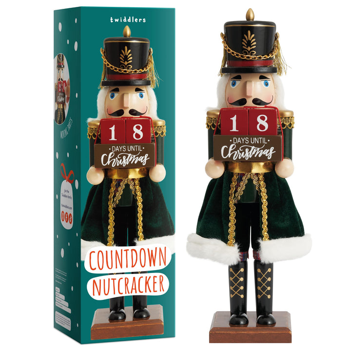 THE TWIDDLERS - Weihnachts-Countdown Nussknacker-Soldat aus Holz, 30cm / 12“ in festlichen Farben -