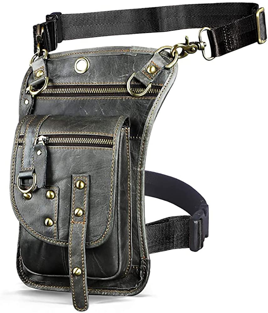 Le'aokuu Herren Echtes Leder Tasche Hüfttasche Gürteltasche Drop Leg Thigh Bag Hip Fanny Bum Belt We