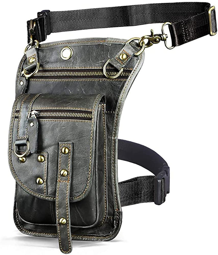 Le'aokuu Herren Echtes Leder Tasche Hüfttasche Gürteltasche Drop Leg Thigh Bag Hip Fanny Bum Belt We