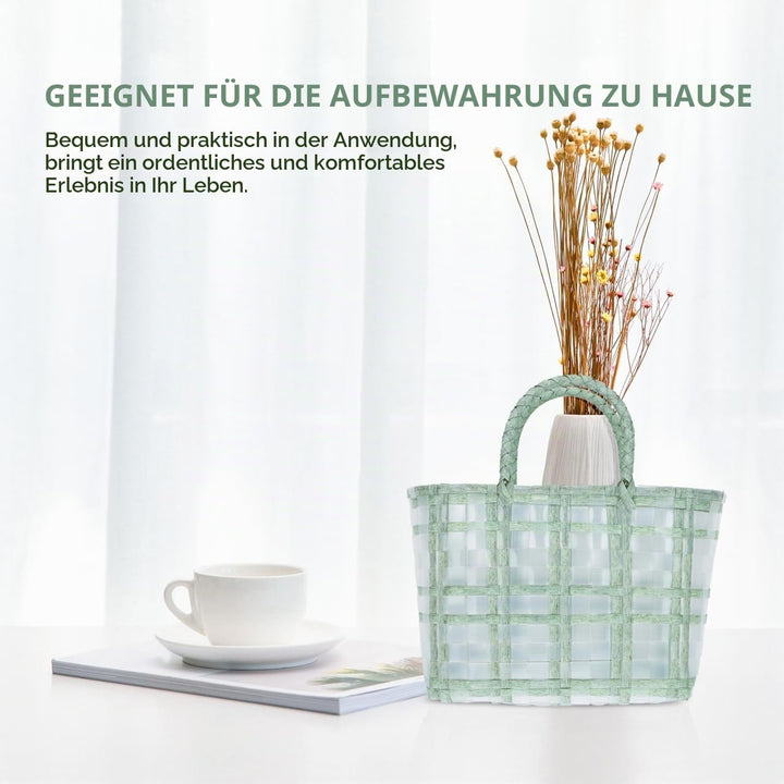 BESTonZON Korb Tasche Geflochten Mit Henkel Transparenter Jelly Bag Einkaufskorb 30X1X30Cm Leichte H