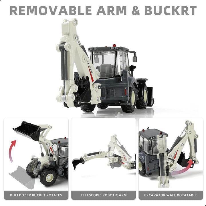 2-in-1 Bagger Spielzeug 1/50, 20cm Duplo Excavator und Frontlader Radlader Spielzeug, Minibagger Bau