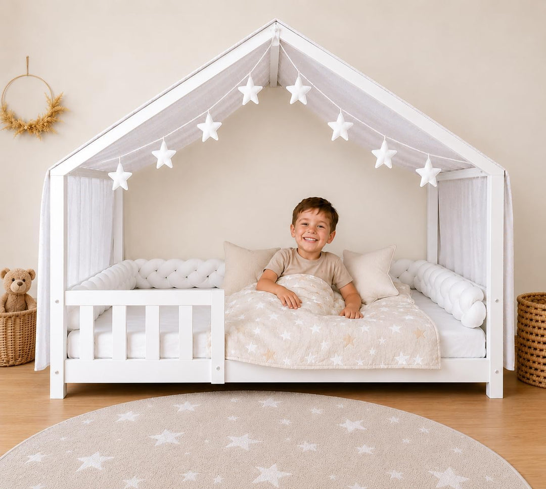YellowNest Hausbett Himmel - 100% Baumwolle - Betthimmel Hausbett aus Musselin für Bett 90x190 &amp; 140