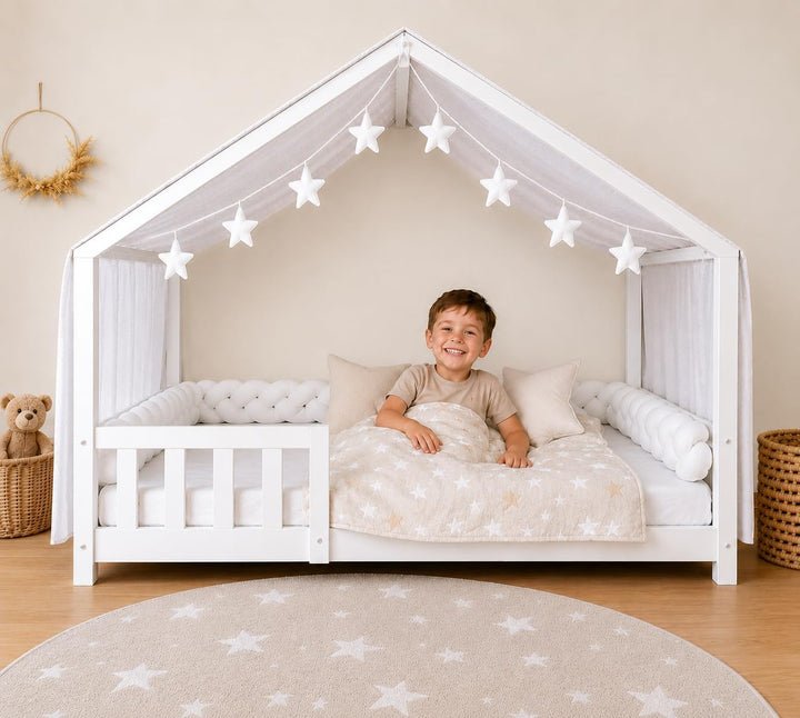 YellowNest Hausbett Himmel - 100% Baumwolle - Betthimmel Hausbett aus Musselin für Bett 90x190 &amp; 140