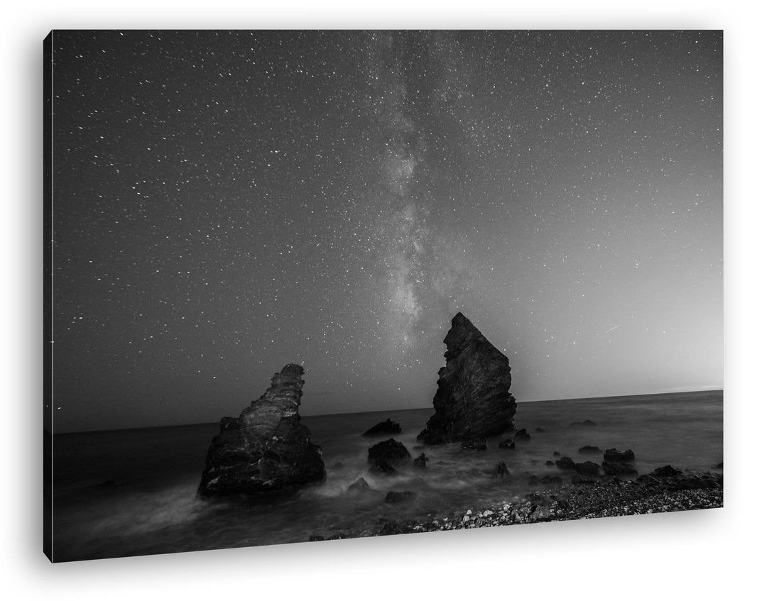 deyoli atemberaubender Sternenhimmel am Meer Effekt: Schwarz/Weiss Format: 80x60 als Leinwandbild, M