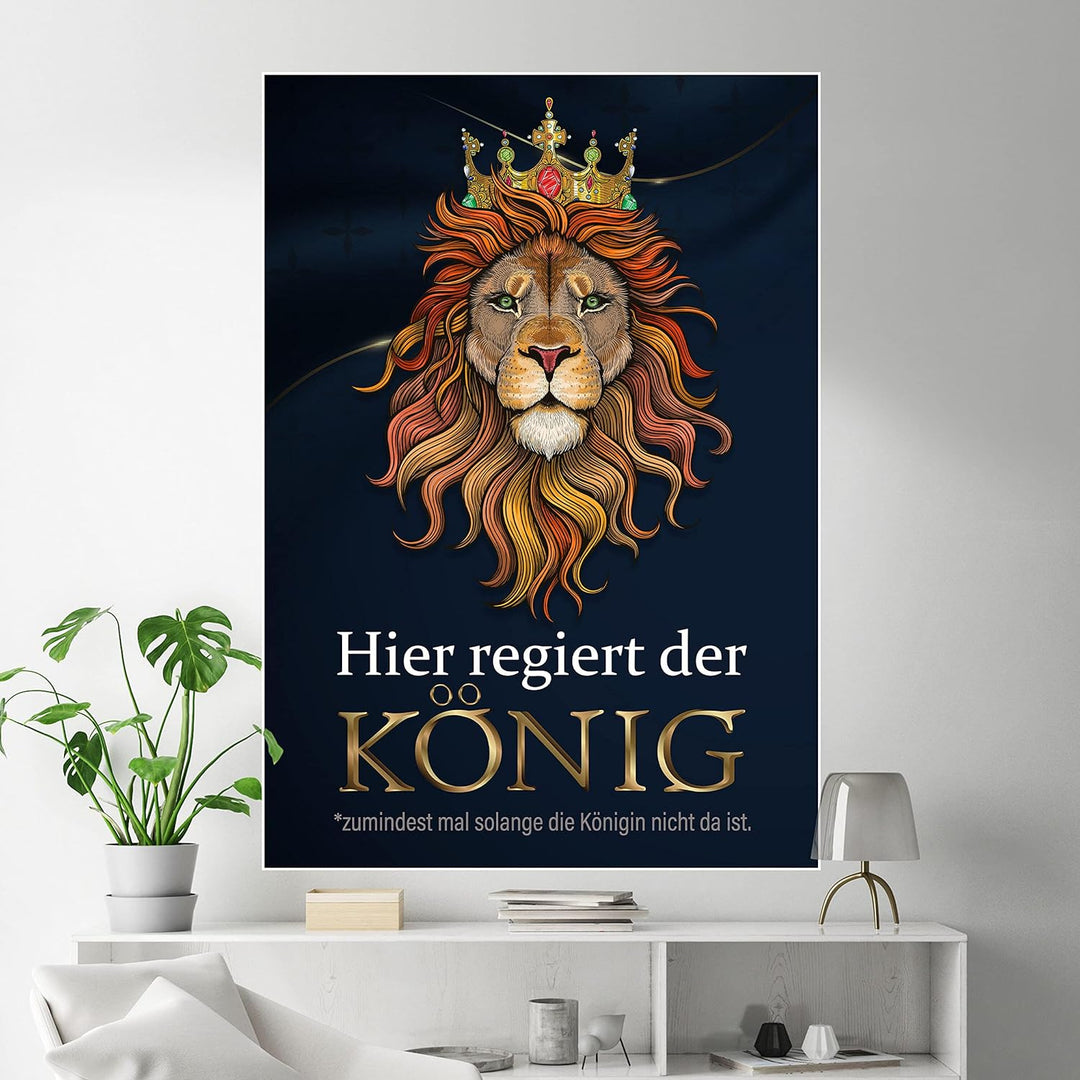 wandmotiv24 Poster als Wanddeko, Grösse 100x70cm, Hier regiert der König, Löwe, Königin, Afrika, Tie
