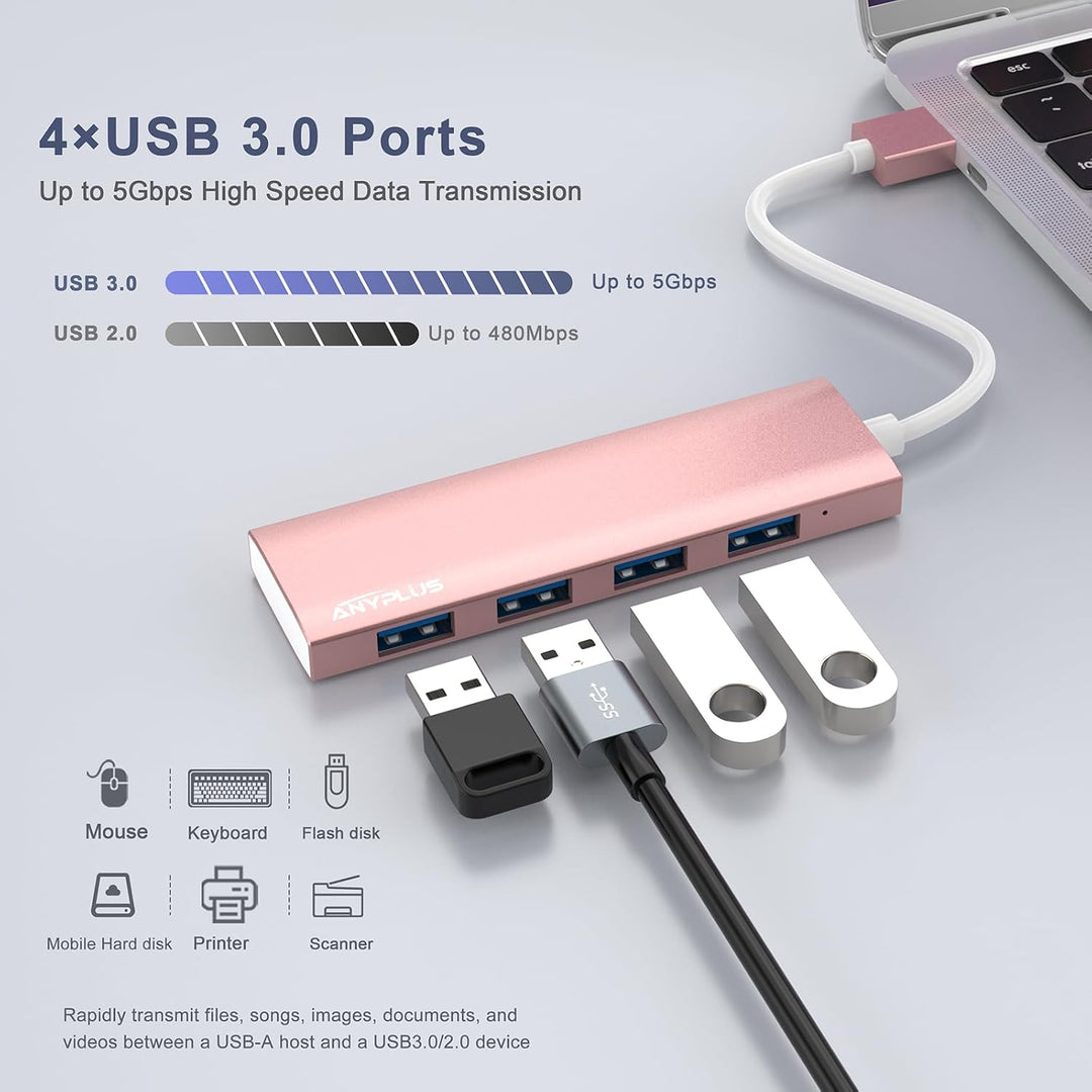 USB 3.0 Hub - Aluminiumlegierung Ultra Slim 4-Port Verteiler für Laptop, PC, iMac, Mac Pro, Surface