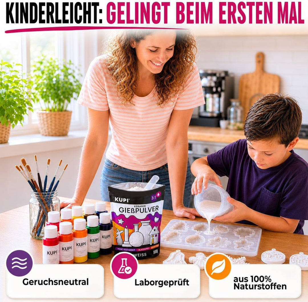 KUPI Keramik Giesspulver Weiss 5kg | Gips zum Giessen Lufthärtend &amp; Geruchlos | Giessmasse für Silik