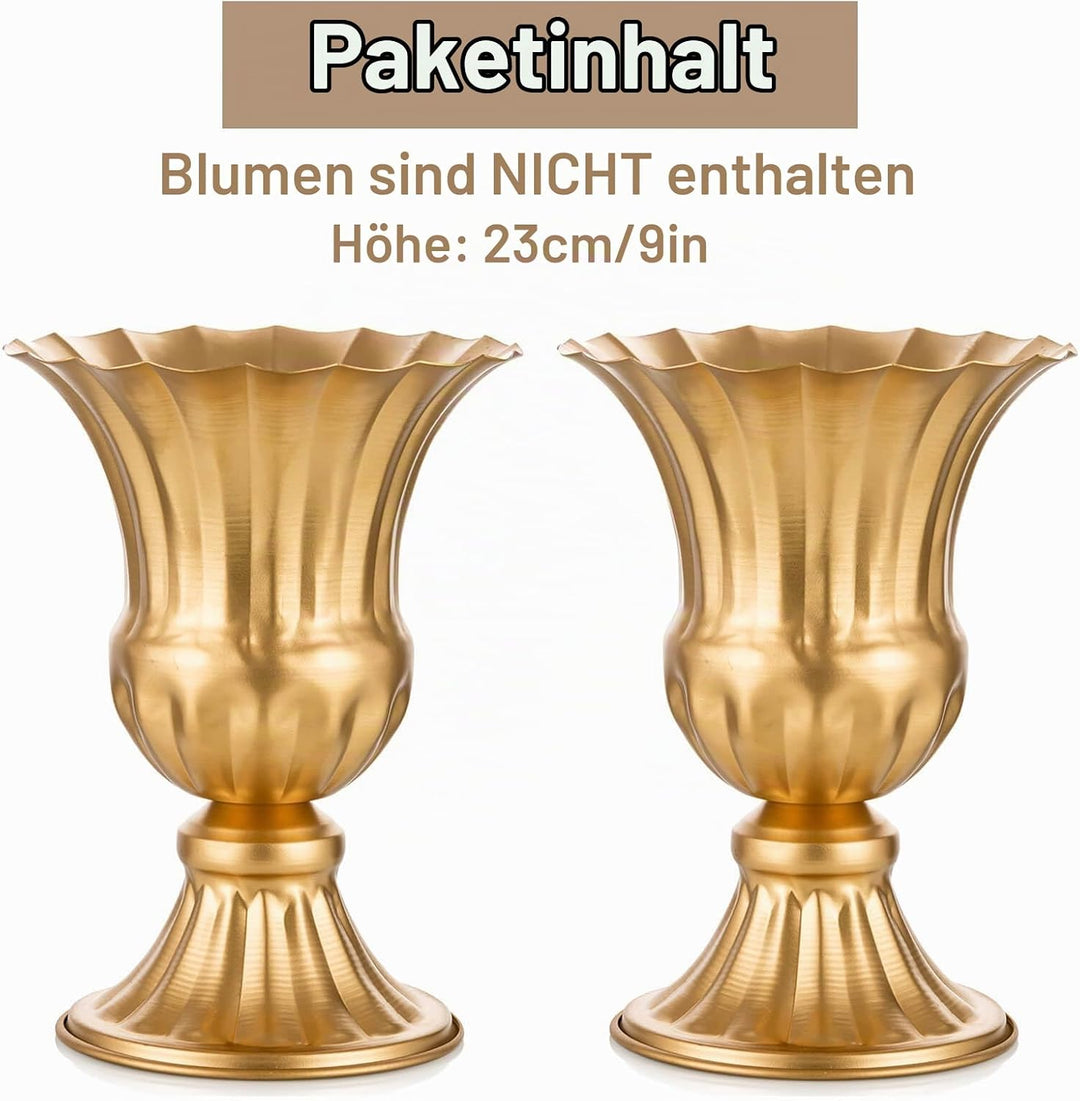 Sziqiqi Golden Metall Vase für Hochzeit - 2 Stück Klein Blumenvase Deko Hochzeit Mittelstücke, Vinta