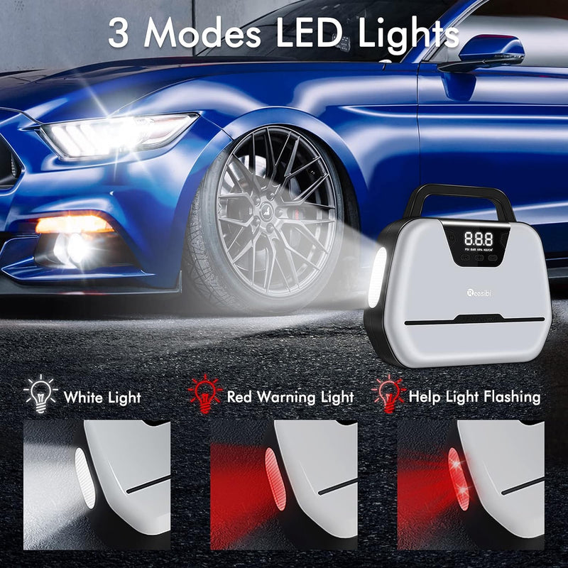 Reesibi Kompressor 12v 230v, Autoreifen Kompressor 230v mit digitaler Anzeige, LED-Arbeitslicht und