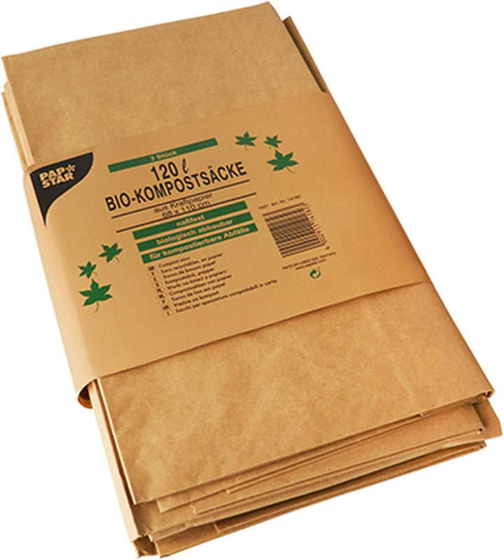 PAPSTAR 14182 Kompostsuecke aus Papier, 120 L, 110 x 68 cm, 10x3 Stck., braun