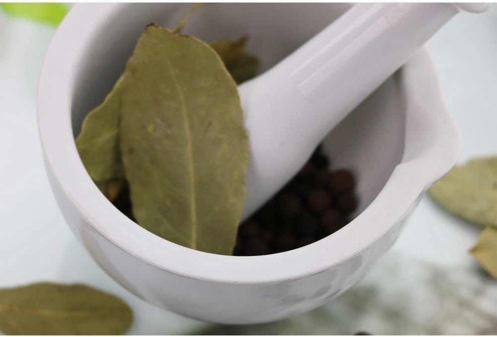 Mörser mit Stössel Porzellan weiss Durchmesser ca. 14 cm