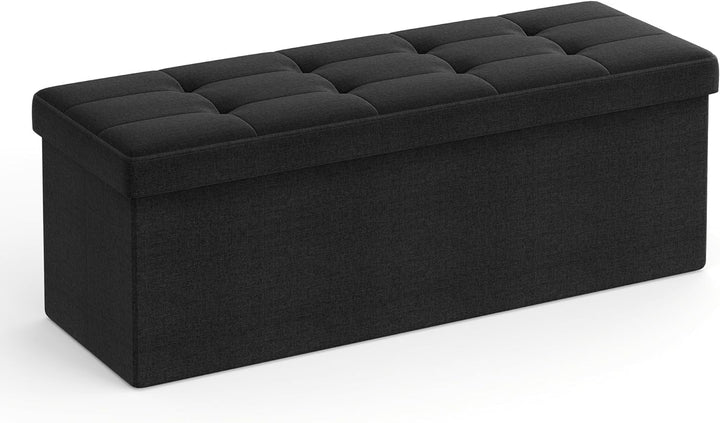 SONGMICS 110 cm Sitzbank mit Stauraum, klappbare Sitztruhe, Aufbewahrungsbox, Fussbank, basisschwarz