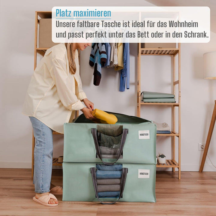 VENO 4er-Pack Umzugstaschen XXL (87 Liter) mit Sichtfenster,Aufbewahrungstasche mit Starken Griffen