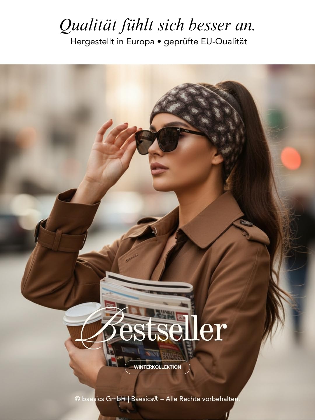 Baesics Stirnband Leo Braun für Damen & Herren – warme & elastische Unisex Ohrenwärmer mit Fleecefut