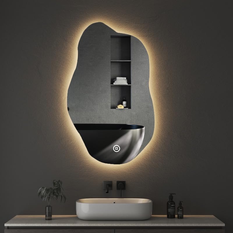 Boromal Asymmetrischer Badspiegel mit Beleuchtung 52x85cm Asymmetrischer Spiegel mit Beleuchtung Spi