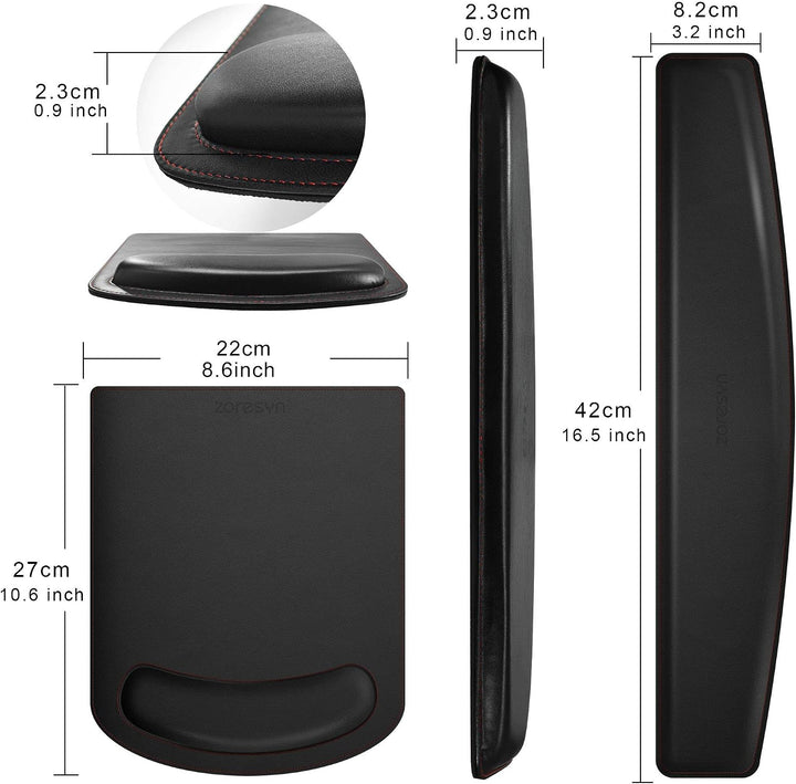 ZORESYN PU Leder Handgelenkauflage, Handballenauflage Mouse Tastatur Handgelenkstütze Set, Anti-Ruts