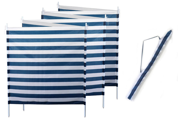 ELLUG Windschutz Sichtschutz Sonnenschutz blau weiss gestreift 6m*1,2m, 7 Stahlstangen für Strand Ca