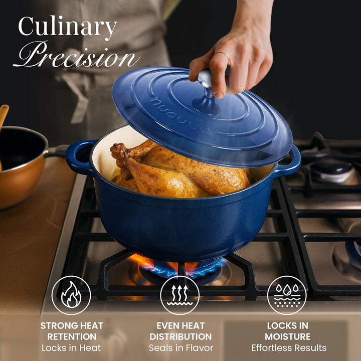 Gusseisen Dutch Oven mit Deckel – Emaille-Topf mit Antihaft, Ofenfest bis 260°C – Dunkelblau, 4.7 Li