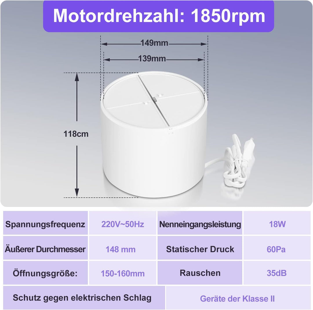 Ikodm Rohrventilator 100 mm Inline Abluftventilator, 150 mm 320 m3/h Rohrlüfter mit Rückstauklappe u