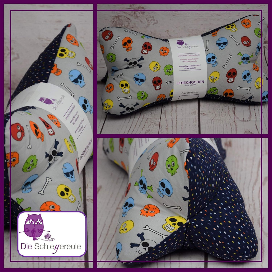 Leseknochen Ausgefallen Handmade in D (Bunte Totenköpfe hellgrau), Bunte Totenköpfe Hellgrau