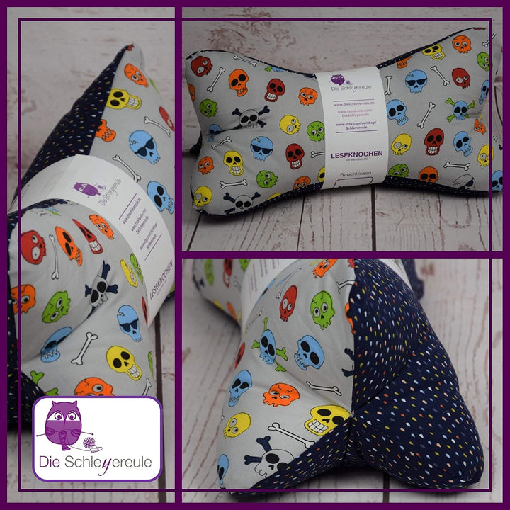 Leseknochen Ausgefallen Handmade in D (Bunte Totenköpfe hellgrau), Bunte Totenköpfe Hellgrau