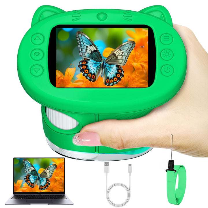 Mikroskop für Kinder, 1000X Tragbares Handmikroskop mit 2.4'' Bildschirm, Digitales Tragbares Tasche