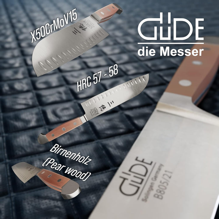 GÜDE Solingen - Santoku mit Kulle geschmiedet, 18 cm, Birnenholz, ALPHA BIRNE, Doppelkropf, Handmade