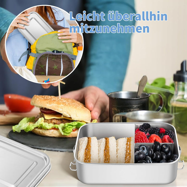 HaWare Brotdose mit Fächern, 1400ml Edelstahl Bento Box Lunchbox für Kinder & Erwachsene, Auslaufsic