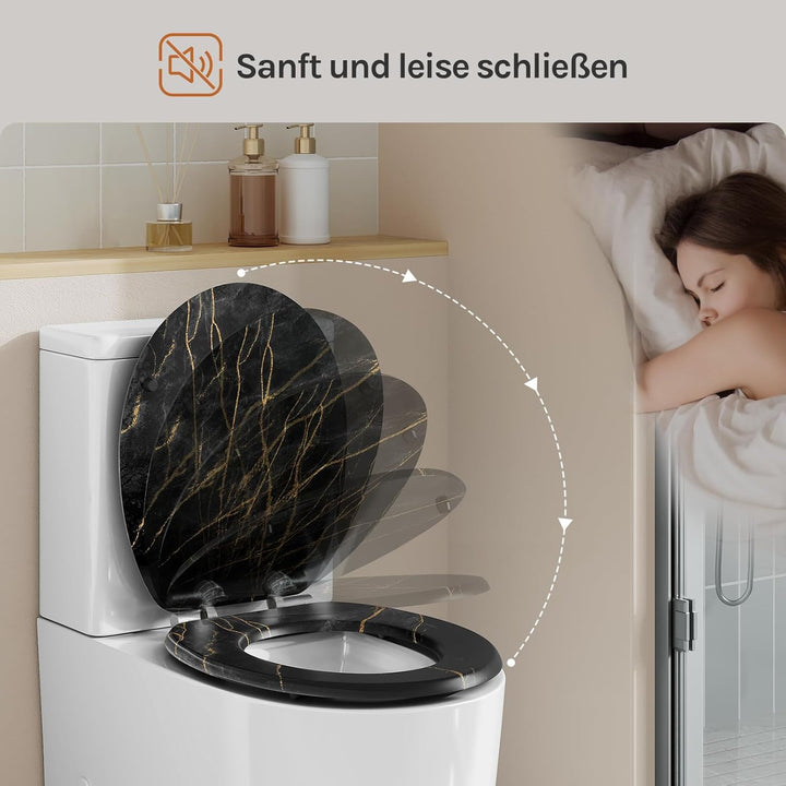 WOLTU Toilettendeckel mit Absenkautomatik Holz, Toilettensitz Klodeckel Klobrille WC Sitz O-Form mit