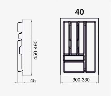 Alusfera Besteckkasten für Schubladen 40cm - Besteckeinsatz - Praktisch Schubladen Ordnungssystem -