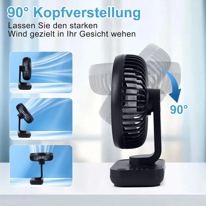 Dreamhigh® 4000mAh USB Ventilator Ultra Leise, Tischventilator, Klein Tragbarer 4 Geschwindigkeiten