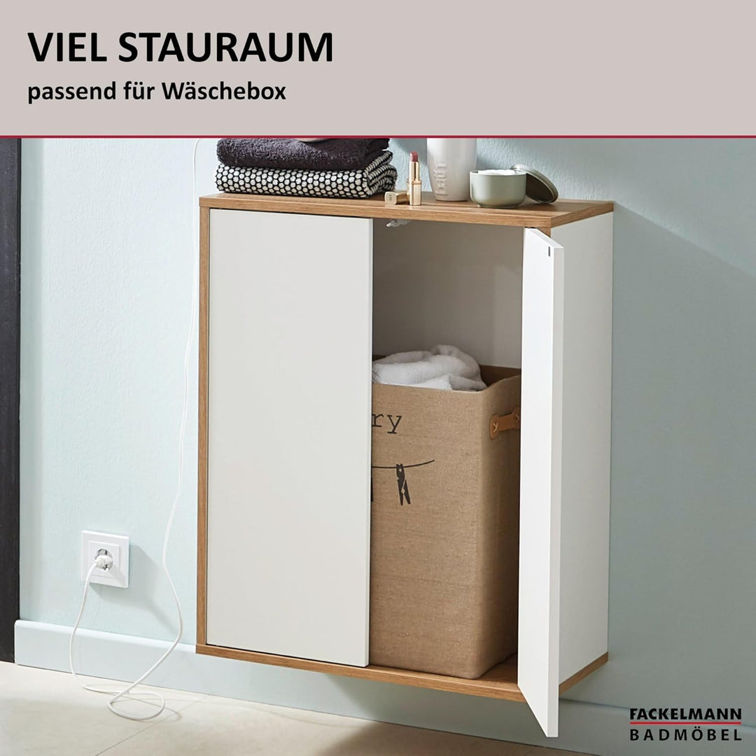 FACKELMANN Finn Midischrank (60 x 75 x 30,5 cm) – Badezimmerkommode mit 2 Einlegeböden aus Glas – Ba