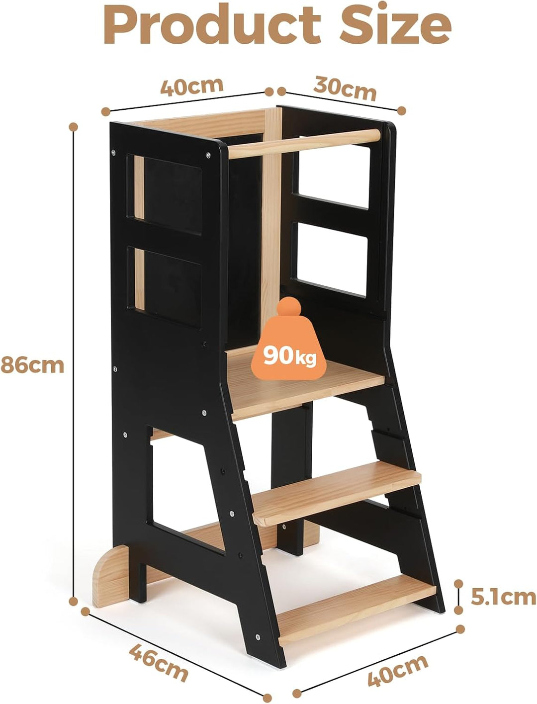 KIDINIX Kinder Lernturm ab 1 Jahr, Learning Tower mit Tafel, Höhenverstellbar, Montessori-Lernstuhl