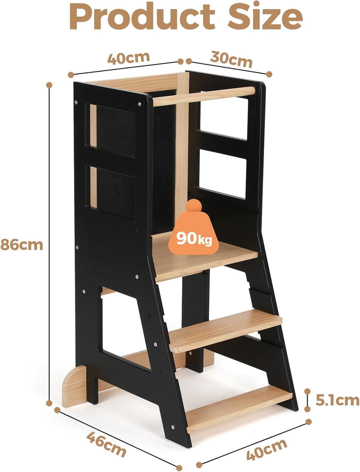 KIDINIX Kinder Lernturm ab 1 Jahr, Learning Tower mit Tafel, Höhenverstellbar, Montessori-Lernstuhl