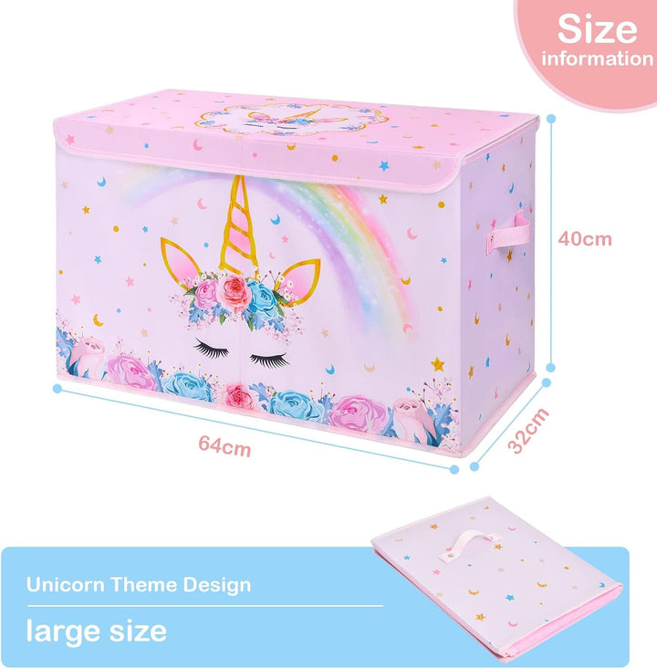 WERNNSAI Einhorn Aufbewahrungsbox mit Deckel - Kinder Spielzeugkiste 64 x 32 x 40cm Spielzeug Kleidu