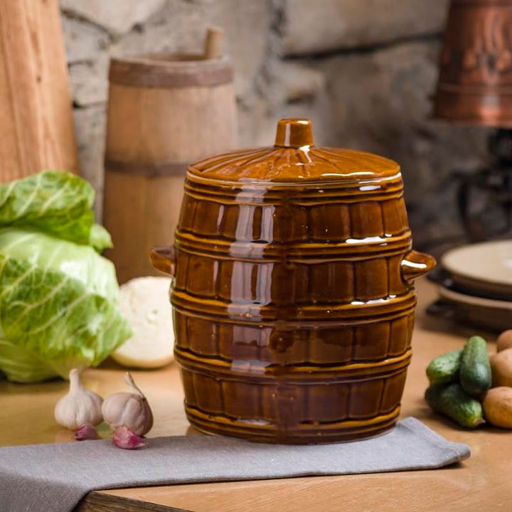 BirnePower Keramikfass Sauerkrauttopf Rumtopf Gurkentopf Gärtopf Tontopf mit Deckel Einlegetopf aus