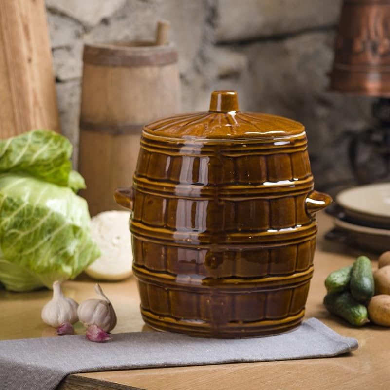 BirnePower Keramikfass Sauerkrauttopf Rumtopf Gurkentopf Gärtopf Tontopf mit Deckel Einlegetopf aus