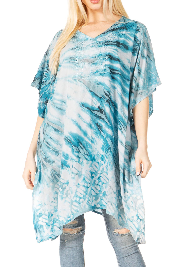 Sakkas Marcy Damen Kaftan Top Tunika Kleid V-Ausschnitt Lose Sommer Boho Swing Coverup Einheitsgröss