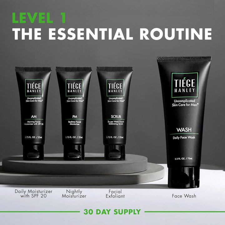Tiege Hanley Herren-Hautpflegesystem – Stufe 1,Herren-Routine-Produkt-Set: Gesichtsreinigung, Morgen