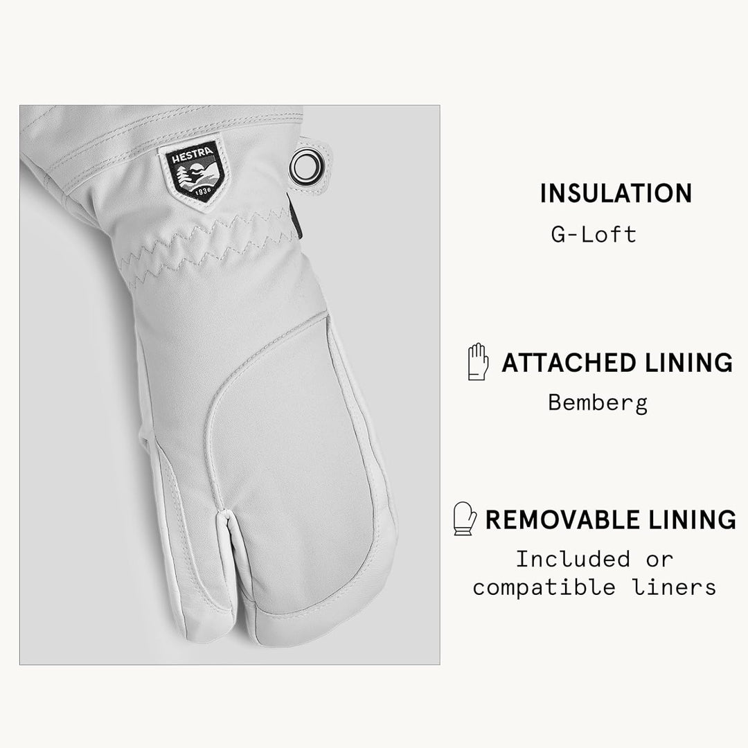 Hestra Heli Skihandschuhe für Damen, klassischer 3-Finger-Leder-Schneehandschuh zum Skifahren, Snowb