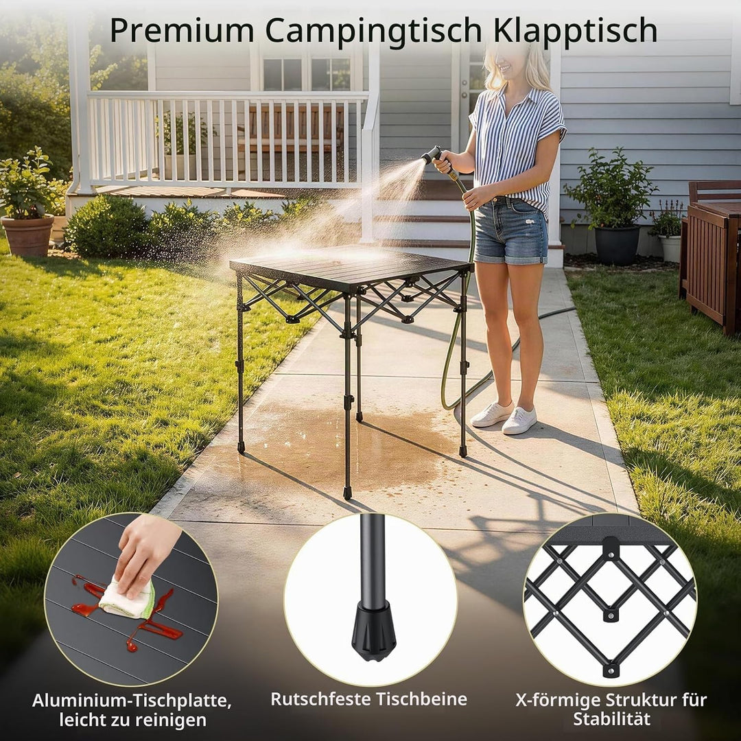 Anbte Campingtisch Klapptisch 67x58cm(LxB) Aluminium Aufrollbare Tischplatte mit 2 Höhen 44/70cm X-F