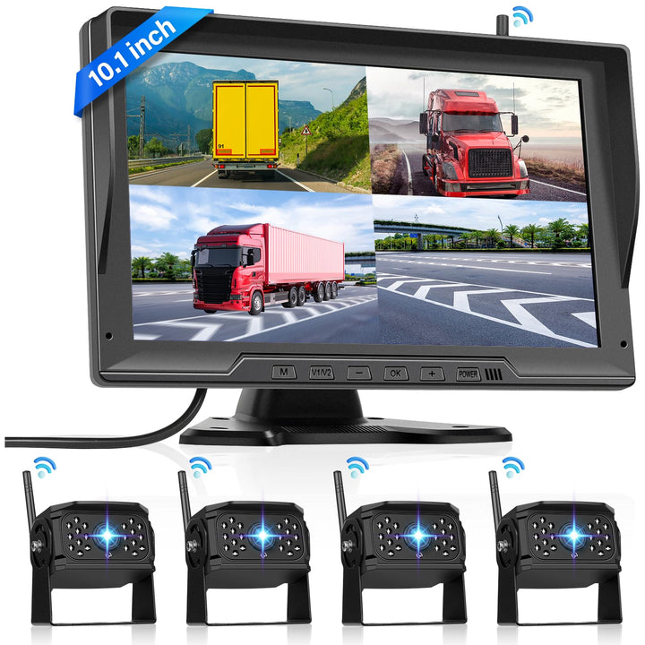 Hodozzy Digitale Kabellos Rückfahrkamera 4 Kameras,10,1 Zoll IPS HD Rückfahrmonitor mit Geteiltem Bi
