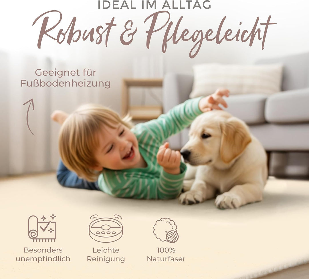 carpetfine Wollteppich Gabbeh Uni Beige 60x90 cm | Moderner Teppich für Wohn- und Schlafzimmer 60x90