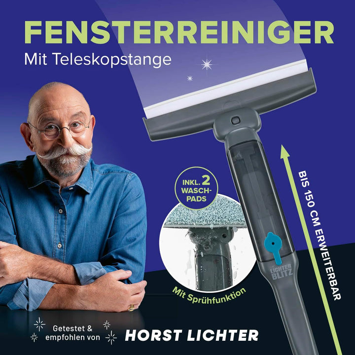 Fensterreiniger Set - Fensterabzieher mit 3-in-1 Sprüh-, Wisch- und Auffangfunktion - Abzieher ohne