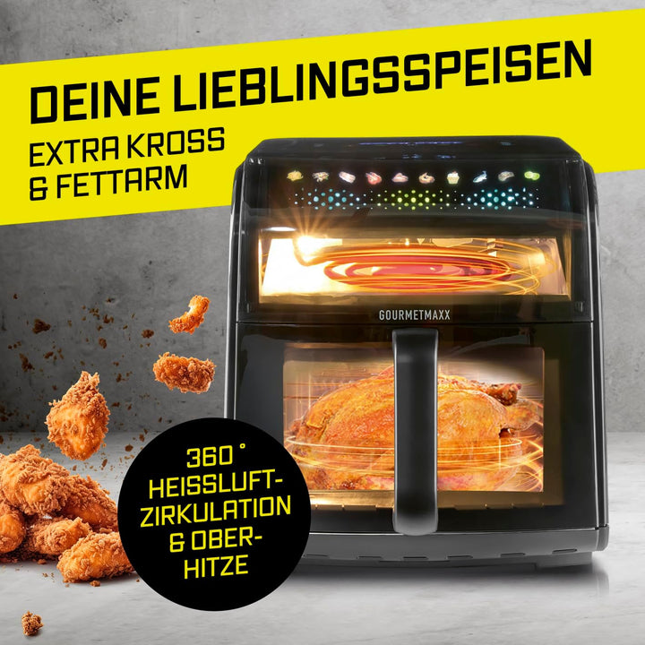 GOURMETmaxx Heissluftfritteuse mit Sichtfenster & Panoramadach - 7 L | stylisher Airfryer inkl. Shak