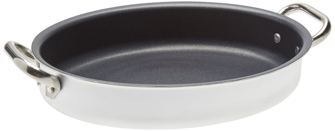 Pentole Agnelli ALSA120S30 Pfanne, oval, mit Griffen, Aluminium, silberfarben, 30 cm, 30 cm