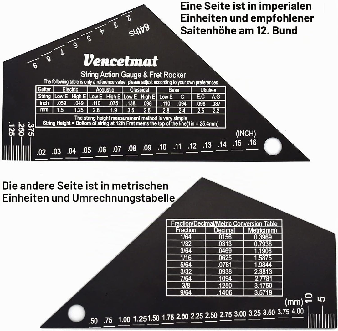 Gitarren-Saiten-Action-Messgerät, Saitenhöhenlineal, Gitarren-Bundwippe, Bund-Nivellierführung, Buzz