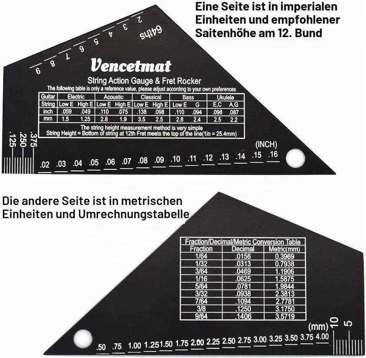 Gitarren-Saiten-Action-Messgerät, Saitenhöhenlineal, Gitarren-Bundwippe, Bund-Nivellierführung, Buzz